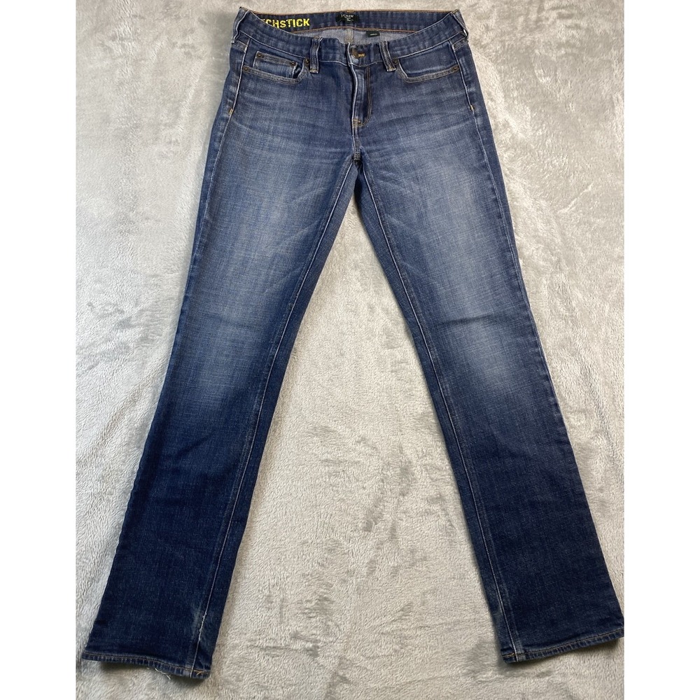 J Crew Womens Matchstick Jeans‎ sz 28R Straight Stretch Dark Wash With Fade